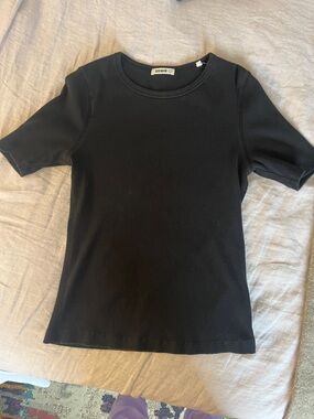 Buck Mason Black Ribbed Short Sleeve T Shirt size L